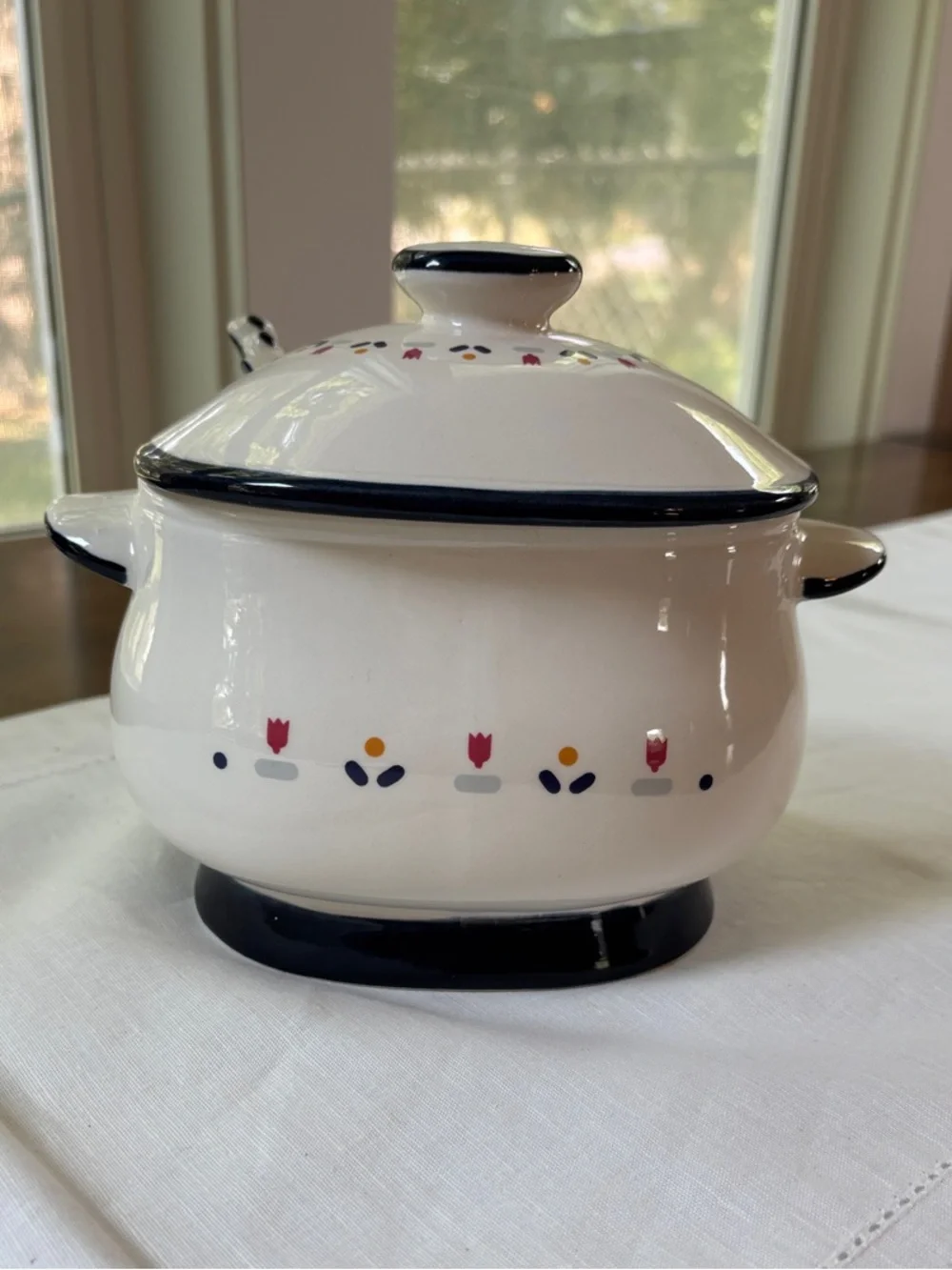 Vintage Country Borders Japan Lidded Ceramic Gravy Boat Tureen